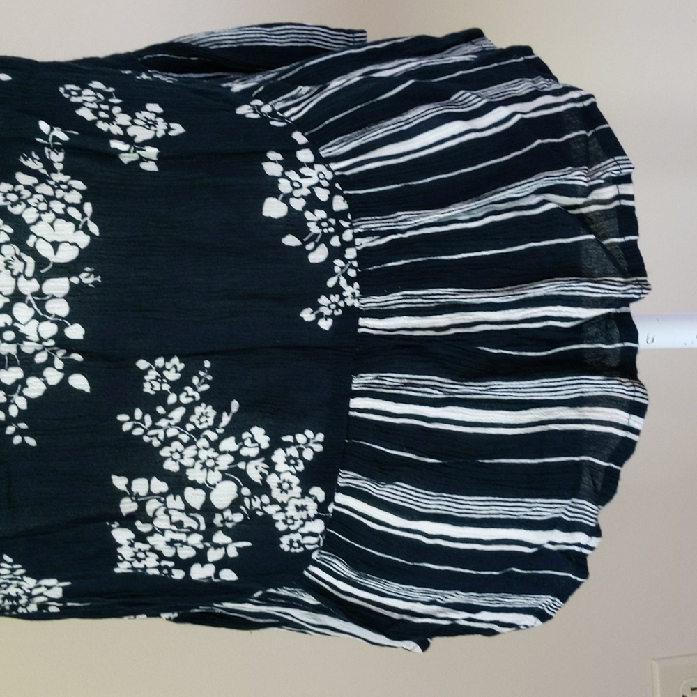 Patrons of Peace Floral Striped High Low Boho Top S White Blue - Picture 8 of 15
